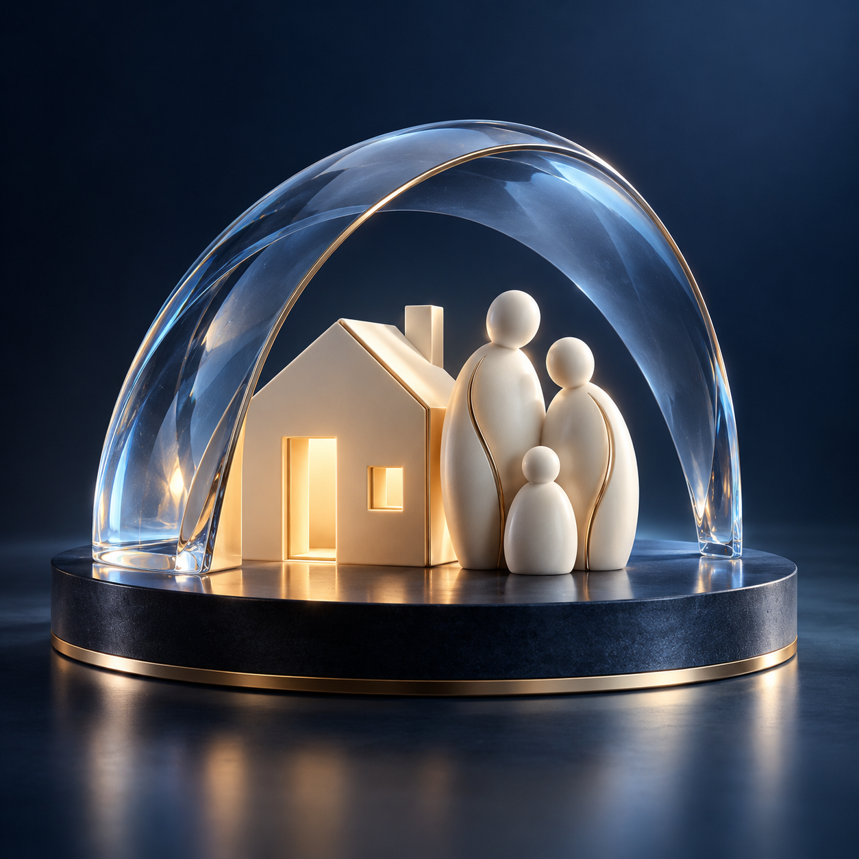 Original glass arch sheltering a porcelain family and home